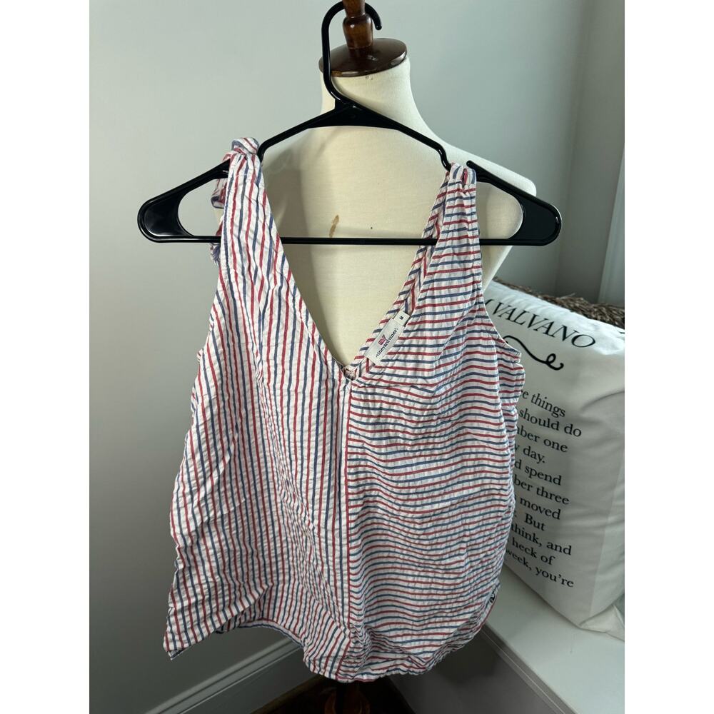 Vineyard Vines sleeveless patriotic red and white seersucker striped top medium